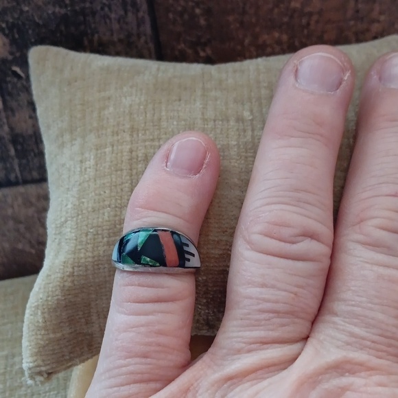Sterling Silver JR Zuni Multi Stone Inlay Ring - Picture 9 of 11